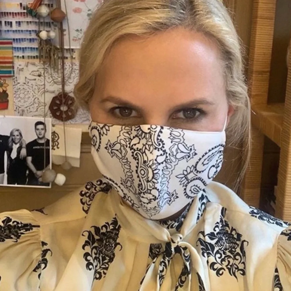 TORY BURCH • Black and White Bandana Style Face Mask Covering